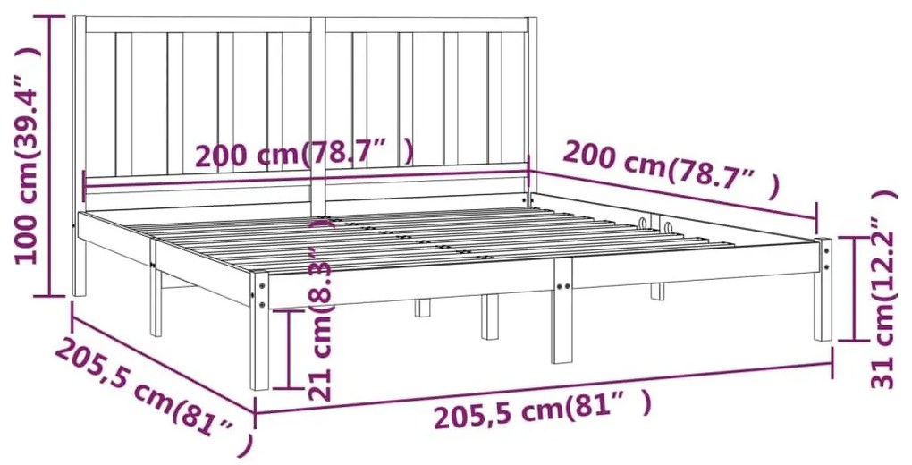 Πλαίσιο Κρεβατιού Καφέ Μελί 200 x 200 εκ. από Μασίφ Ξύλο Πεύκου - Καφέ