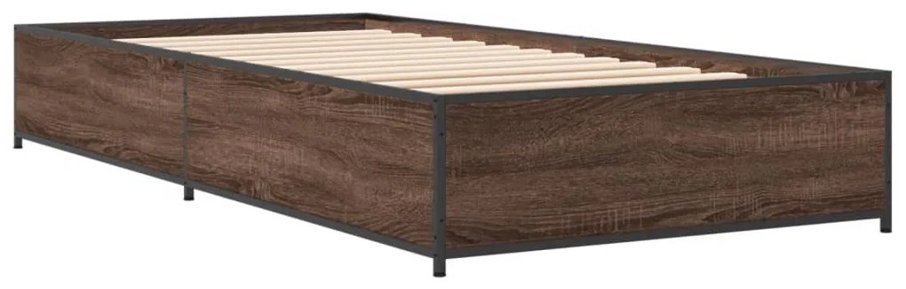 vidaXL Πλαίσιο Κρεβατιού Καφέ Δρυς 90x200 εκ. Επεξ. Ξύλο &amp; Μέταλλο