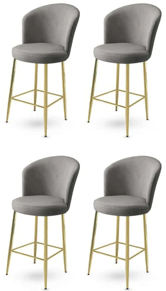 Σκαμπό Μπαρ Fora Babyface (Σετ 4Τμχ) 240CHR1153 46x40x107cm Grey-Gold Μέταλλο,Ύφασμα