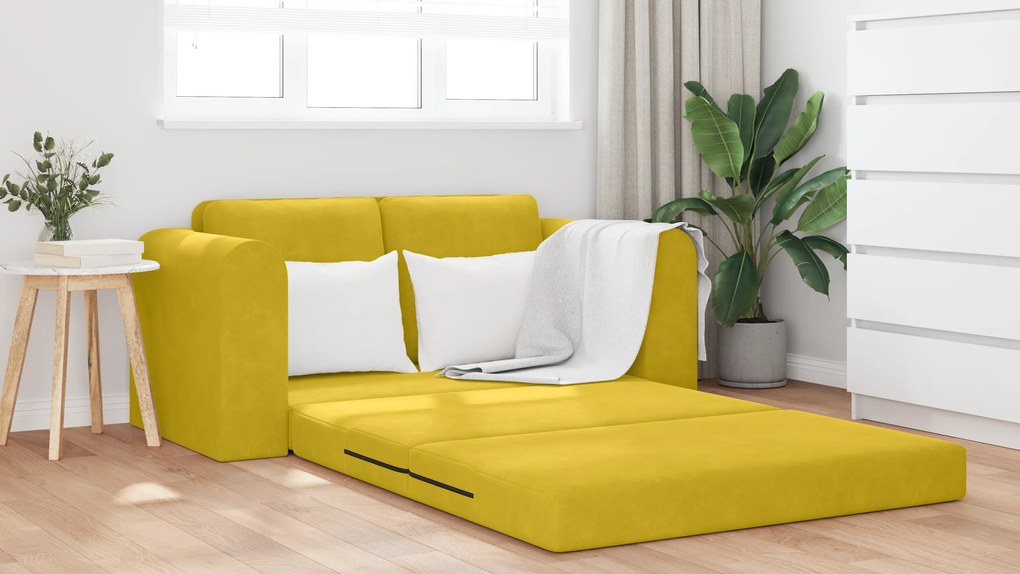 vidaXL Καναπές Δαπέδου 2 σε 1 Κίτρινος 148x71x83 εκ. Βελούδο
