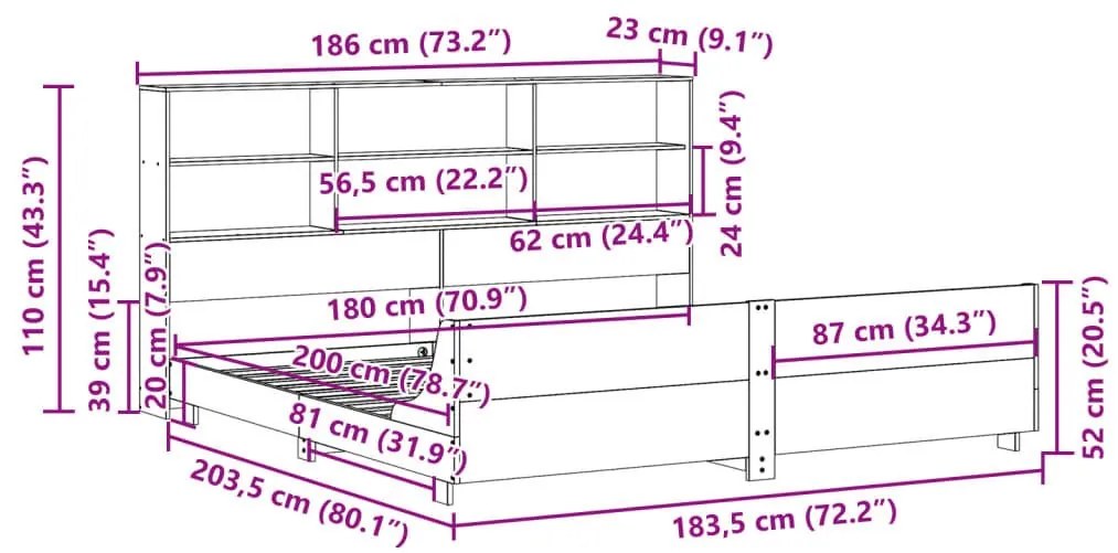 Σκελετός Κρεβατιού Χωρίς Στρώμα 180x200 εκ Μασίφ Ξύλο Πεύκου - Καφέ