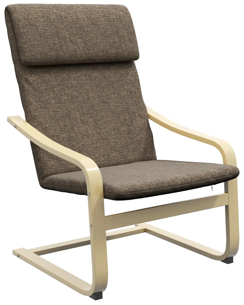 HOMCOM Πολυθρόνα με προσκέφαλο και μπράτσα, κάλυμμα με όψη λινό, ξύλινο πλαίσιο, Καφέ + Φυσικό