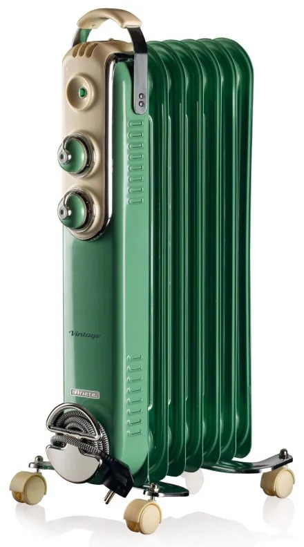 Καλοριφέρ λαδιού Ariete VINTAGE 0837/14, 1500W, 7 πτερύγια, 15 m2, 3 επίπεδα, περιστρεφόμενες ρόδες 360 μοιρών, Λαβή, Πράσινο