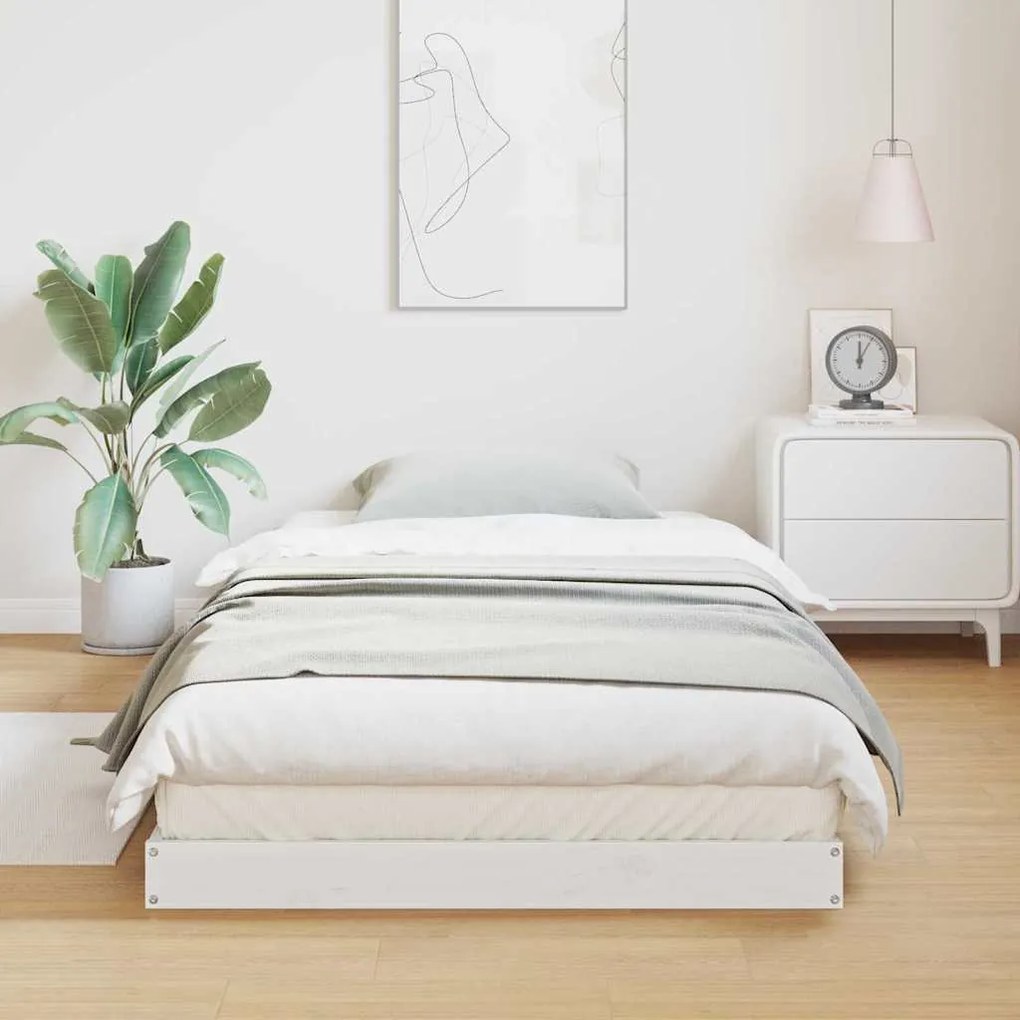 vidaXL Κρεβάτι δαπέδου Λευκό 90 x 220 cm Μασίφ ξύλο πεύκου