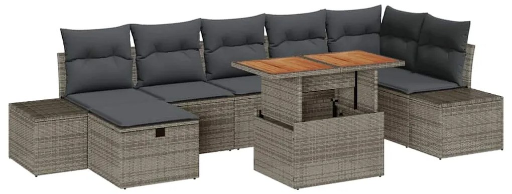 vidaXL Σετ Καναπέ Κήπου με μαξιλάρι 8 pcs Γκρι Πολυ ράταν