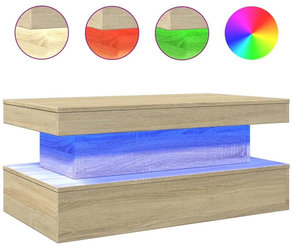 vidaXL Τραπεζάκι Σαλονιού με LED Sonoma Δρυς 90 x 50 x 40 εκ.