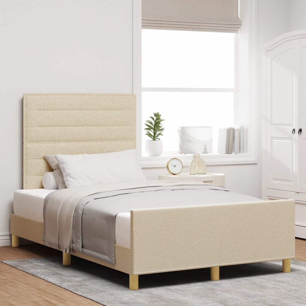 vidaXL Σκελετός Κρεβατιού με κεφαλάρι Κρεμ 120 x 200 cm ύφασμα
