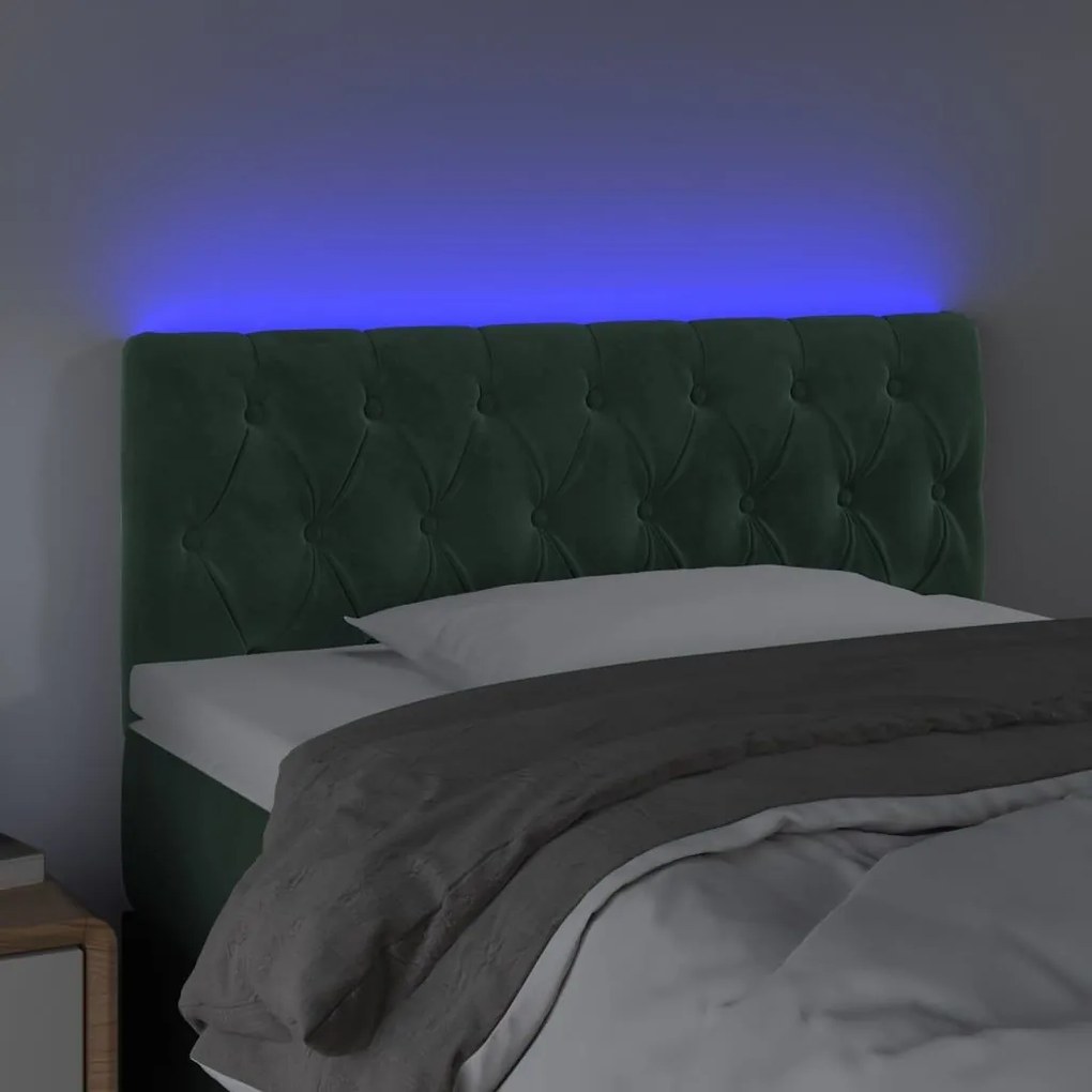 Κεφαλάρι Κρεβατιού LED Σκούρο Πράσινο 100x7x78/88 εκ. Βελούδινο - Πράσινο