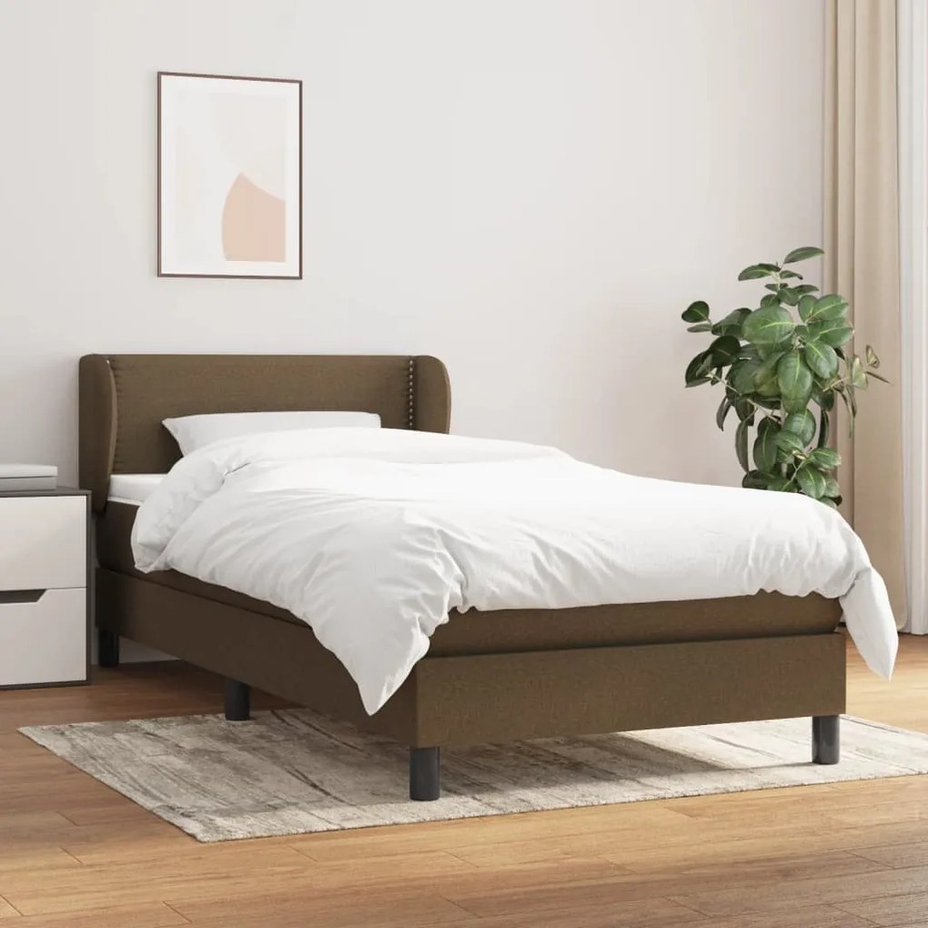 vidaXL Κρεβάτι Boxspring με Στρώμα Σκούρο Καφέ 90x190 εκ. Υφασμάτινο