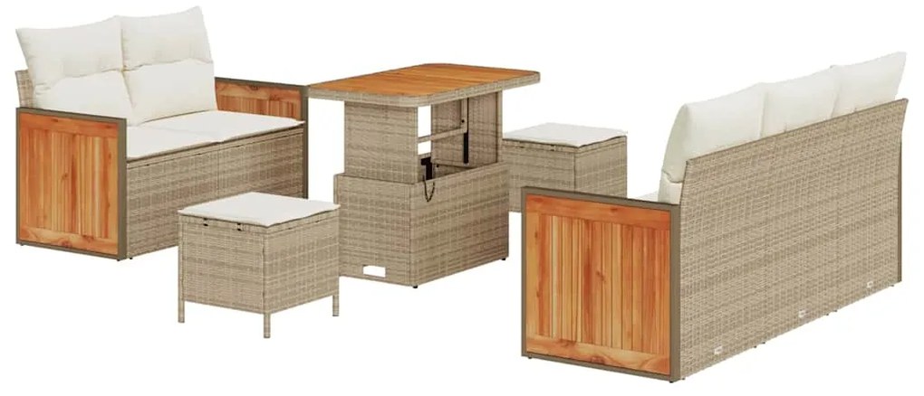 vidaXL Σετ Καναπέ Κήπου με μαξιλάρι 8 pcs Μπεζ Πολυ ράταν