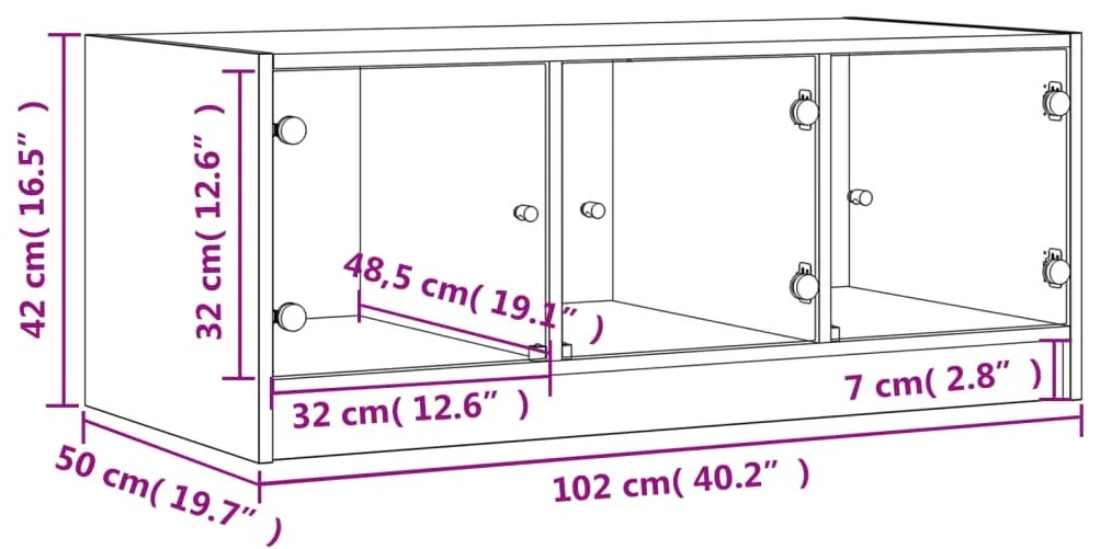 Τραπεζάκι Σαλονιού Καφέ Δρυς 102x50x42 εκ. με Γυάλινες Πόρτες - Καφέ