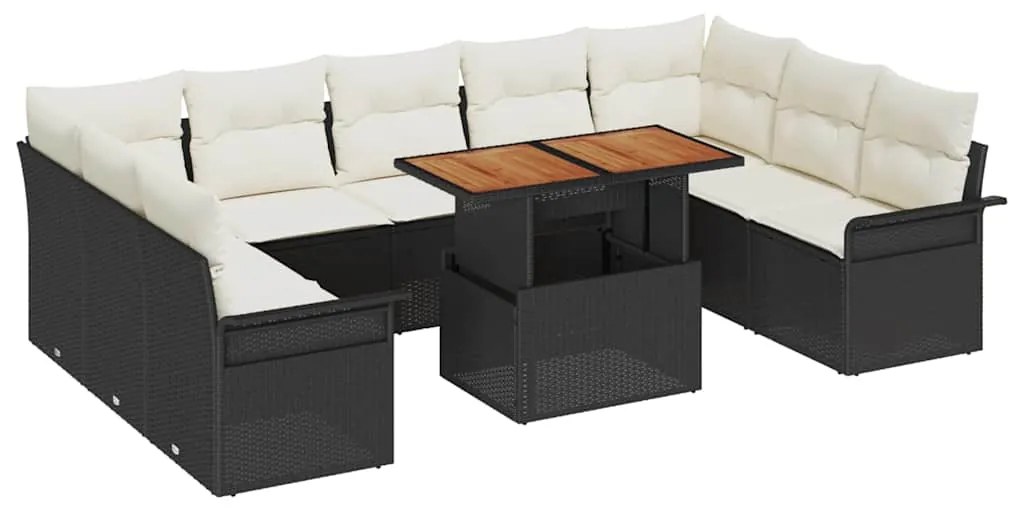 vidaXL Σετ Καναπέ Κήπου 10 pcs Μαύρο και κρεμ 100 x 55 x 73 εκ