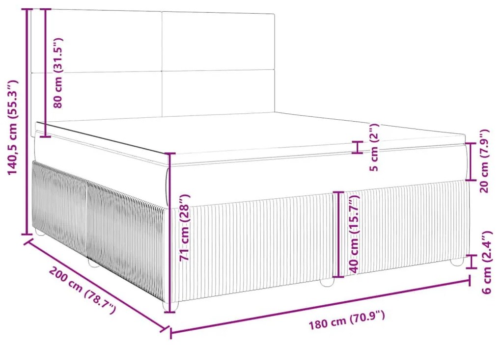 Κρεβάτι Boxspring με Στρώμα Ανοιχτό Γκρι 180x200 εκ. Υφασμάτινο - Γκρι