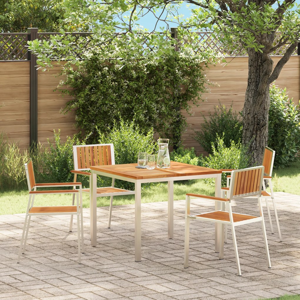 vidaXL Στοίβαξε Υπαίθριες Καρέκλες 4 τεμ Μασίφ Ξύλο Τικ & Ανοξείδωτο Ατσάλι