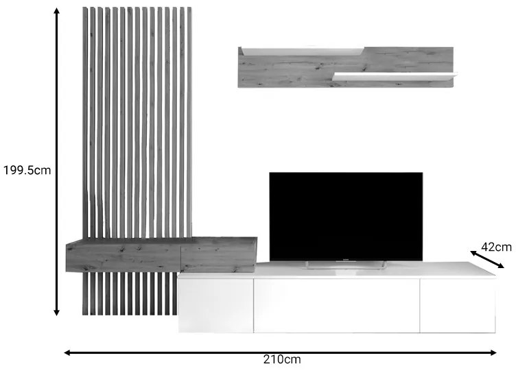 Σύνθετο σαλονιού Litende pakoworld sonoma-λευκό μελαμίνης 210x42x199.5εκ (1 τεμάχια)