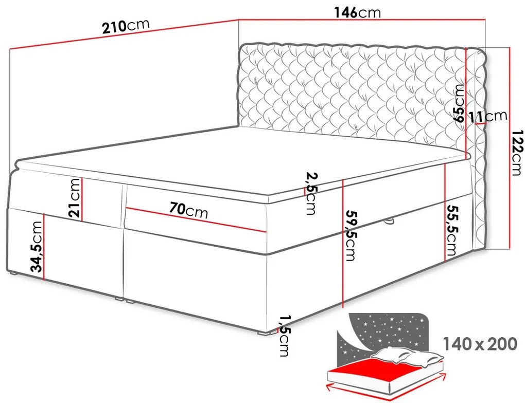 Επενδυμένο κρεβάτι Chesterfield-Kafe-140 x 200 εκ.