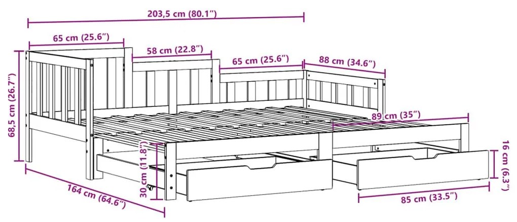 Καναπές Κρεβάτι Συρόμενος Χωρίς Στρώμα 80x200 εκ. &amp; Συρτάρια - Λευκό