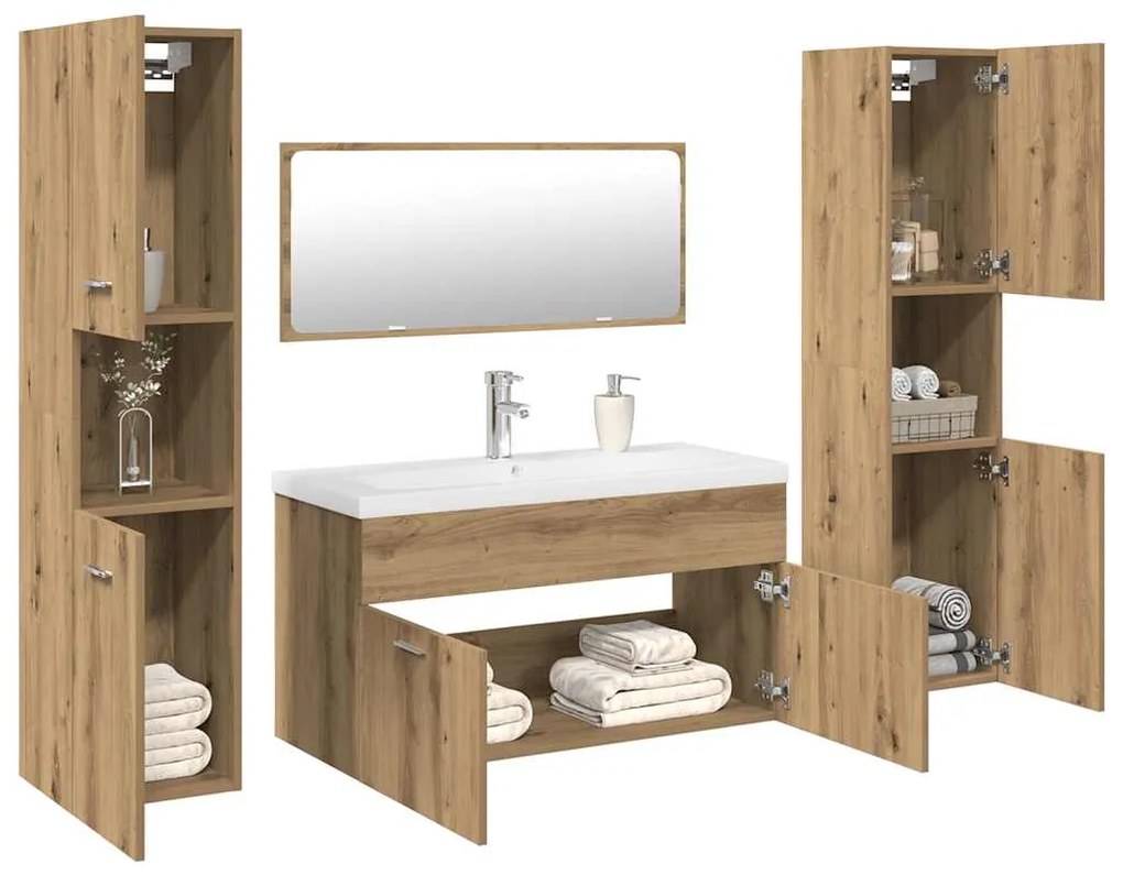 Σετ Επίπλων Μπάνιου 5 Τεμαχίων Τεχνίτης Δρυς από Τεχν. Ξύλο