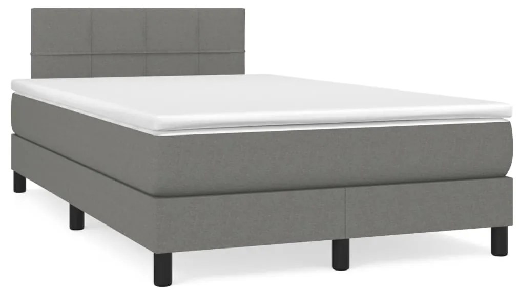 vidaXL Κρεβάτι Boxspring με Στρώμα & LED Σκ.Γκρι 120x190εκ. Υφασμάτινο