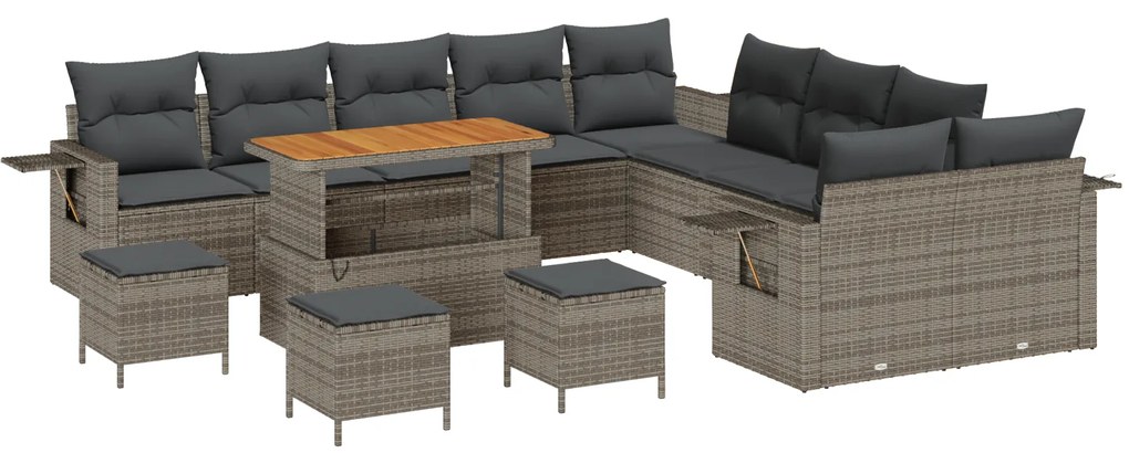 vidaXL Σετ Καναπέ Κήπου με μαξιλάρι με μαξιλάρι 14 pcs Γκρι και Σκούρο Γκρι Μεγάλο