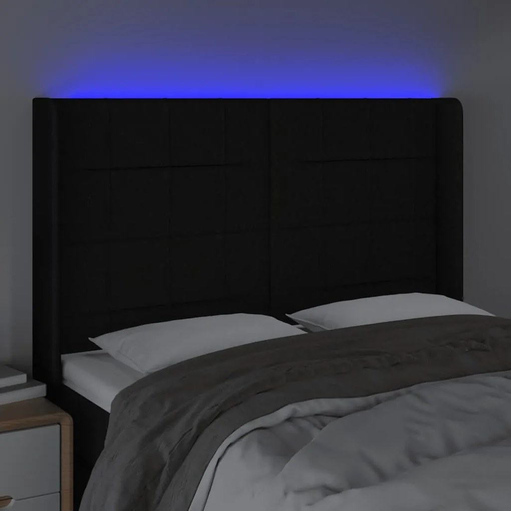 Κεφαλάρι Κρεβατιού LED Μαύρο 147x16x118/128 εκ. Υφασμάτινο 3124048
