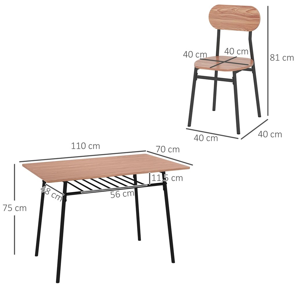 HOMCOM σετ τραπεζαρίας με τραπέζι και καρέκλες, βιομηχανικός σχεδιασμός, 110 x 70 x 75 cm, καφέ