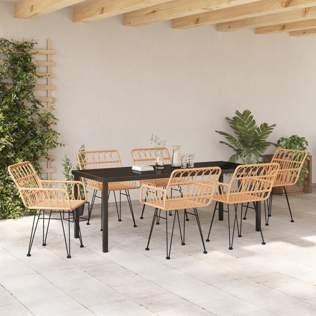 vidaXL Σέτ Κατά Dining  7 Τεμαχίων Καφέ Πολυ Ρατάν