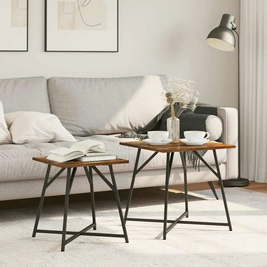 Σετ βοηθητικά τραπεζάκια 2 pcs Φουσκωτό δρυς και Μαύρο