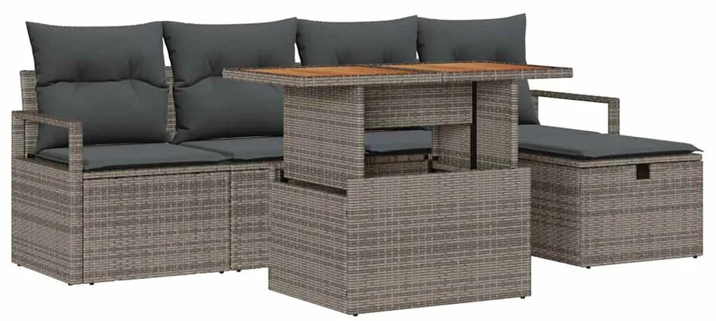 vidaXL Σετ Καναπέ Κήπου Ρυθμιζόμενο ύψος 6 pcs Γκρι συνθετικό ρατάν