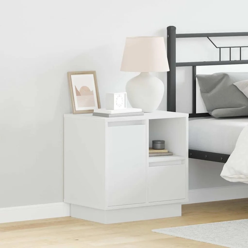 vidaXL Κομοδίνο με συρτάρι Λευκό 50 x 34.5 x 50 εκ. Επεξεργασμένο ξύλο