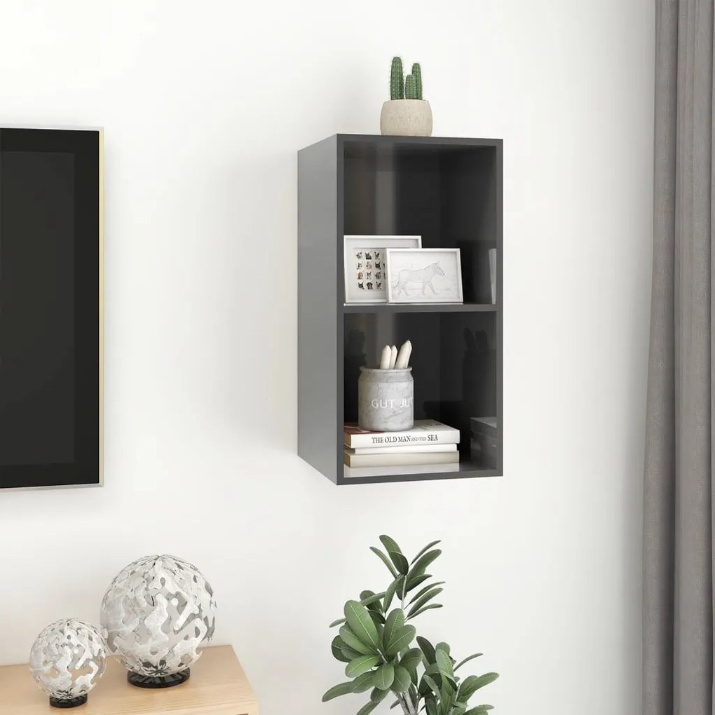 vidaXL Έπιπλο Τηλεόρασης Κρεμαστό Γυαλ. Γκρι 37x37x72 εκ. Επεξ. Ξύλο
