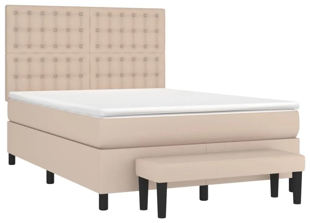 Κρεβάτι Boxspring με Στρώμα Καπουτσίνο 140x200εκ.από Συνθ.Δέρμα - Καφέ