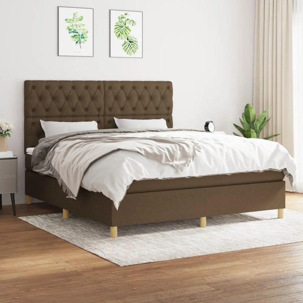 vidaXL Κρεβάτι Boxspring με Στρώμα Σκούρο Καφέ 160x200 εκ Υφασμάτινο