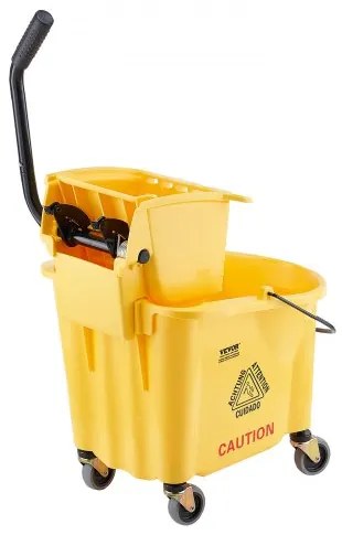 VEVOR Mop Bucket with Wringer, 35 Qt. Commercial Mop Bucket with Side Press Wringer, Side-Press Mop Bucket and Wringer Combo on Wheels, for Professional/Industrial/Business Floor Cleaning, Yellow