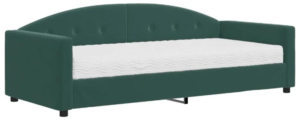 vidaXL Καναπέ Κρεβάτι με Στρώμα Σκούρο πράσινο 90 x 200 εκ. Βελούδινος