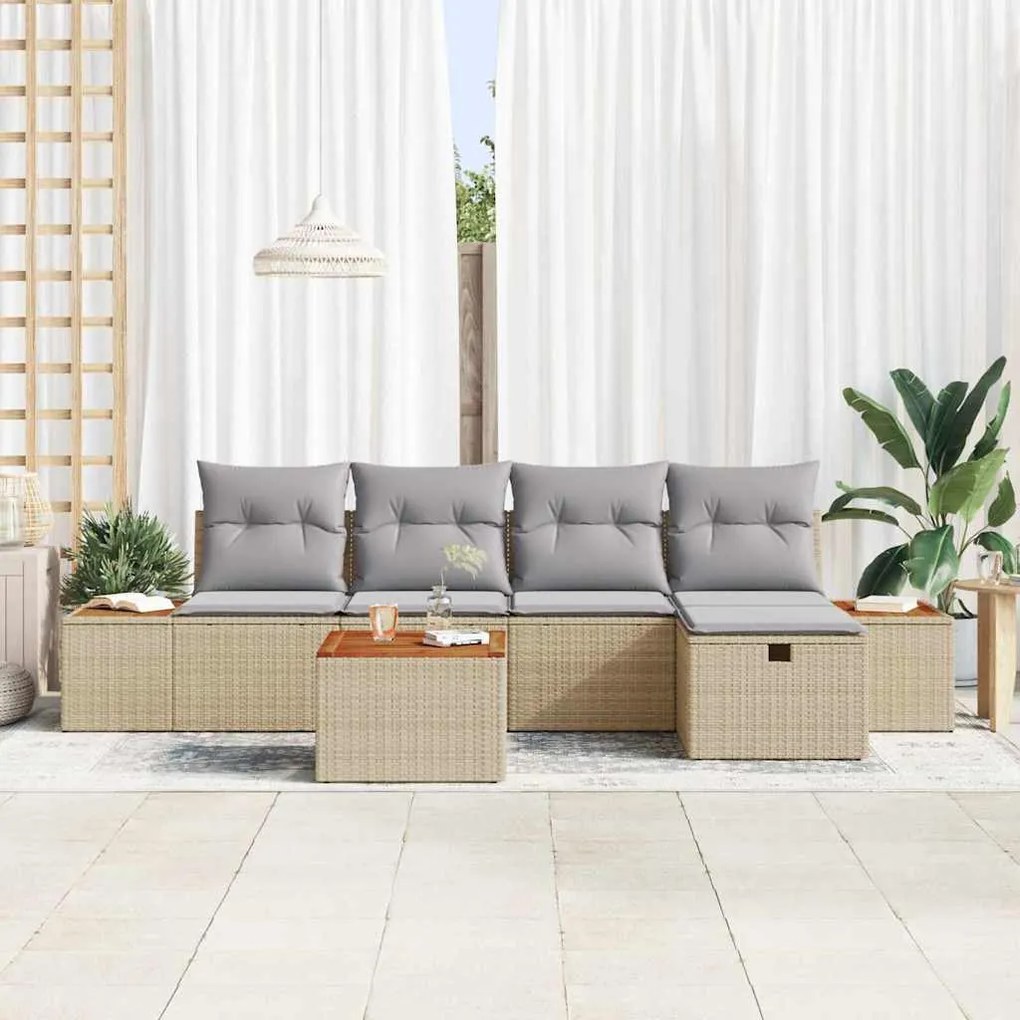 vidaXL Σετ Καναπέ Κήπου με μαξιλάρι 6 pcs Μπεζ Πολυ ράταν