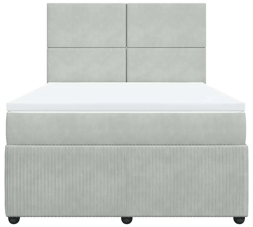 vidaXL Κρεβάτι Boxspring με Στρώμα Ανοιχτό Γκρι 140x190 εκ. Βελούδινο