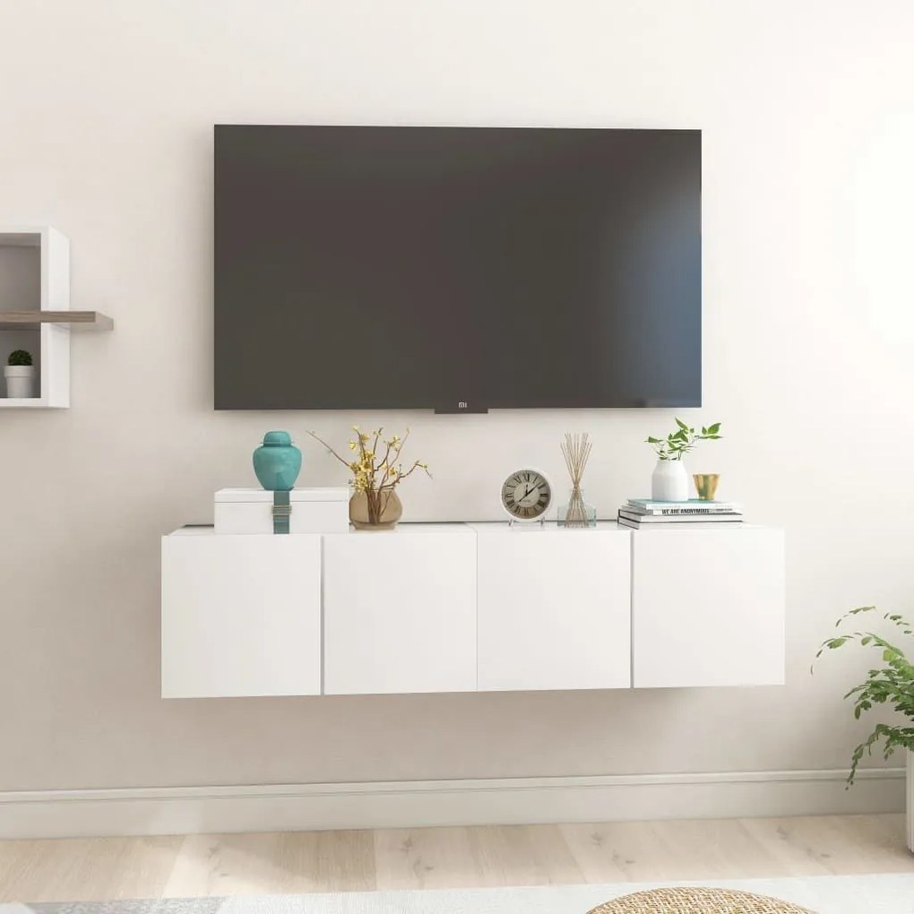 Ντουλάπια Τηλεόρασης Κρεμαστά 2 τεμ. Λευκά 60 x 30 x 30 εκ. 804509