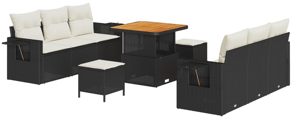 vidaXL Σετ 9 Τεμαχίων Καναπέ Κήπου με Μαξιλάρια Μαύρο Πολυ Ράταν Ακακία