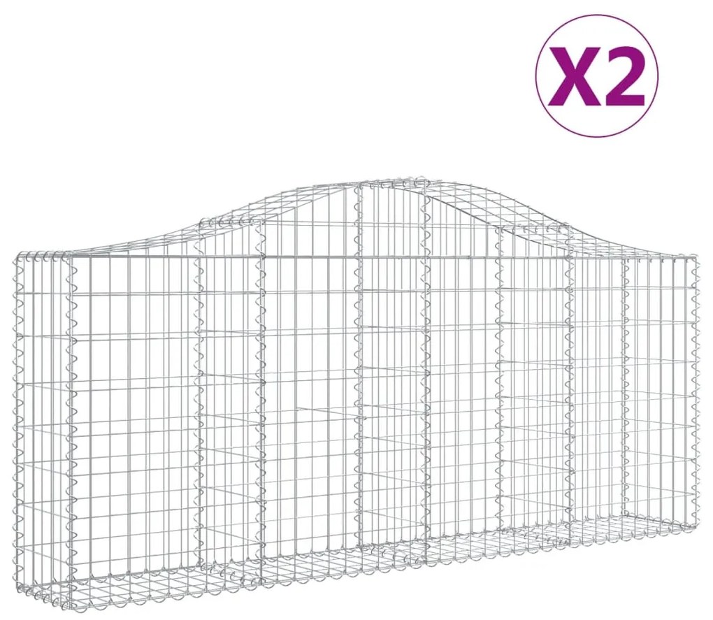 vidaXL Συρματοκιβώτια Τοξωτά 2 τεμ. 200x30x80/100 εκ. Γαλβαν. Ατσάλι