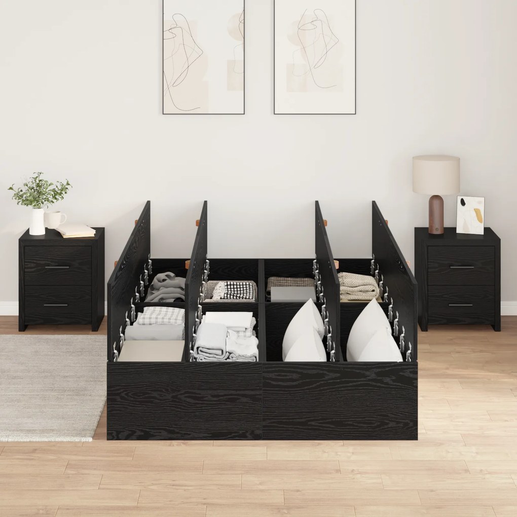 vidaXL Κρεβάτι αποθήκευσης  μαύρο δρύινο 120x190 cm