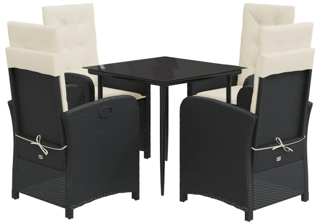 vidaXL Σετ Τραπεζαρίας Κήπου 5 Τεμαχίων Μαύρο Συνθ. Ρατάν με Μαξιλάρια