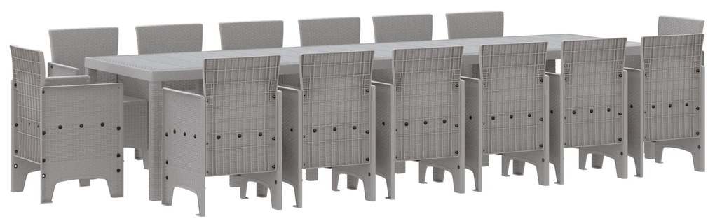 vidaXL Σετ τραπεζαρίας κήπου 15 pcs Ανοιχτό γκρι Large Ρατάν, Μέταλλο