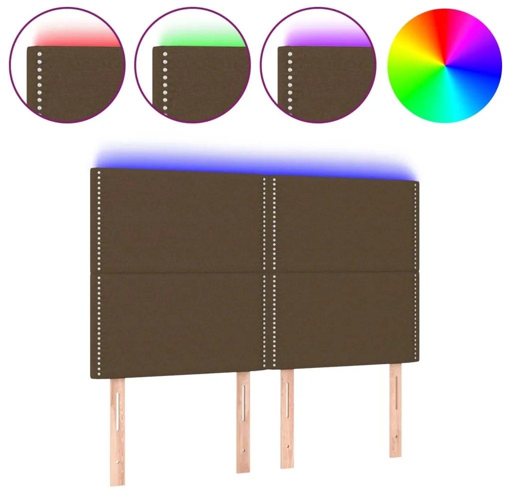 vidaXL Κεφαλάρι Κρεβατιού LED Σκούρο Καφέ 144x5x118/128εκ. Υφασμάτινο
