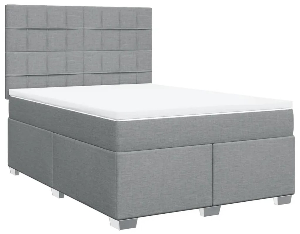 Κρεβάτι Boxspring με Στρώμα Ανοιχτό Γκρι 140x190 εκ. Υφασμάτινο - Γκρι