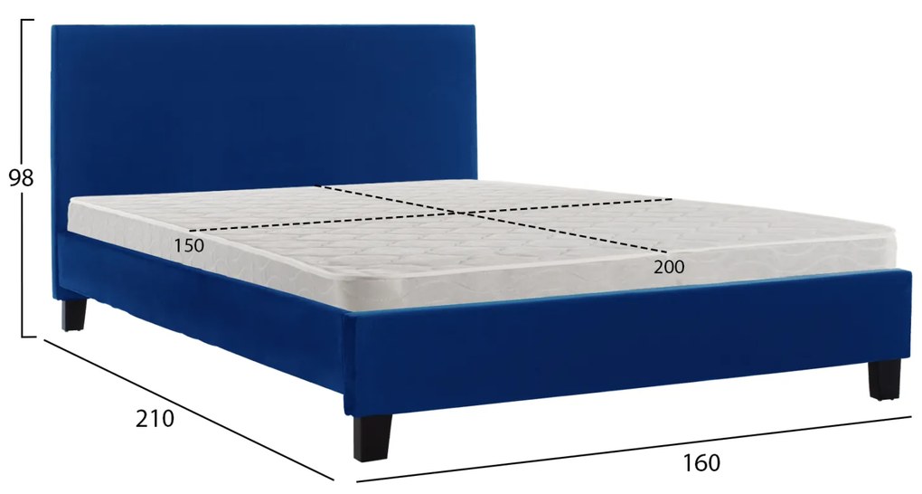 ΚΡΕΒΑΤΙ ΜΕ ΣΤΡΩΜΑ BECCA HM21283.07 ΜΠΛΕ ΒΕΛΟΥΔΟ--ΓΙΑ 150x200εκ