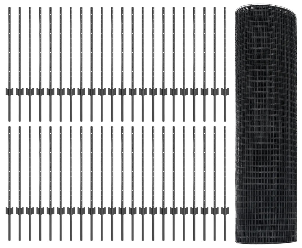 vidaXL Welded Wire Fence με 44 U Posts Γκρι 0.8x100 μ. Ατσάλι
