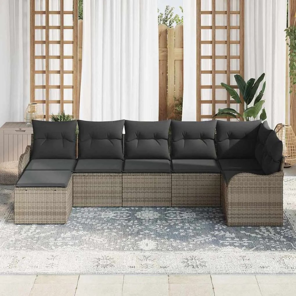 vidaXL Σετ Καναπέ Κήπου με μαξιλάρι 7 pcs Γκρι Πολυ ράταν