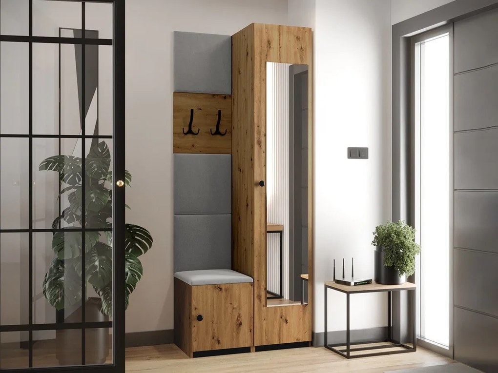 Σετ διαδρόμου Hartford E101, 214x44cm, 60 kg, Καθρέφτης, Πλαστικοποιημένη μοριοσανίδα, Ταπισερί, Εντοιχισμένη, Τοίχου | Epipla1.gr