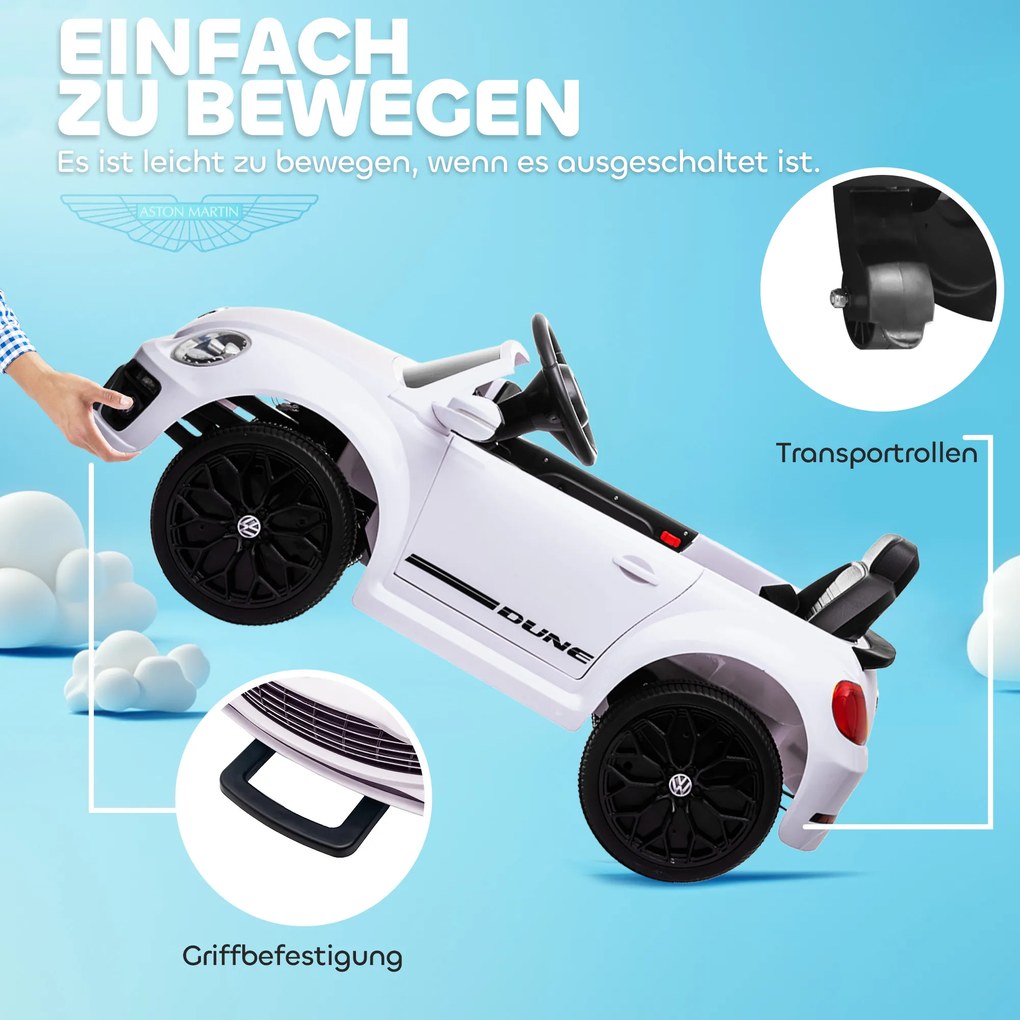 AIYAPLAY Ηλεκτρικό παιδικό όχημα, VW Beetle, 3-5 km/h, με τηλεχειριστήριο & μουσική, Λευκό